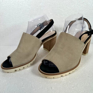 Luca Grossi Peep Toe Ankle Strap Sandals Size 40/9.5 Gray Black Brown 3.5" Heels